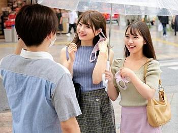 【素人企画】可愛い女子大生たちがが童貞くんを逆ナンパ！賞金欲しさに2人でチンポを舐め合いハーレム筆おろしでナマ中出し